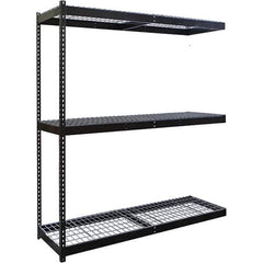 Hallowell - 3 Shelf Add-On Wire Deck Open Steel Shelving - 1 Lb Capacity, 60" Wide x 84" High x 30" Deep, Black - Exact Industrial Supply