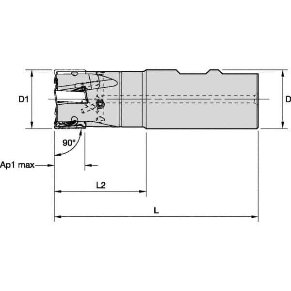 Kennametal - 1" Cut Diam, 15.5mm Max Depth of Cut, 3/4" Shank Diam, 96.01mm OAL, Indexable Square Shoulder End Mill - LNGU15T608SRGE Inserts, Weldon Shank, 0° Lead Angle, Through Coolant, Series MILL 4-15 - Exact Industrial Supply