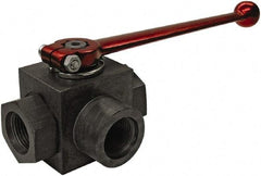HYDAC - 1" Pipe, Full Port, Carbon Steel Full Port Ball Valve - Three Way, NPT Ends, Straight Handle, 6,000 WOG - Exact Industrial Supply