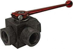 HYDAC - 1/2" Pipe, Full Port, Carbon Steel Full Port Ball Valve - Three Way, SAE Ends, Straight Handle, 6,000 WOG - Exact Industrial Supply
