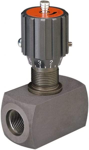 HYDAC - 1" Pipe, Inline Flow Control Needle Valve - SAE Ends, Carbon Steel Valve, 5,000 Max psi - Exact Industrial Supply