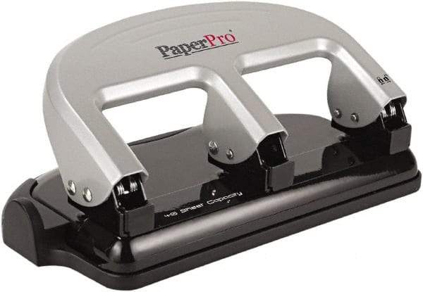 PaperPro - Paper Punches Type: 40 Sheet Manual Three Hole Punch Color: Black/Silver - Exact Industrial Supply