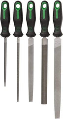 Nicholson - 5 Piece American Pattern File Set - 10", 8", 6" Long, Bastard Coarseness, Ergonomic Handle, Set Includes Round, Half Round, Mill, Slim Taper, Flat - Exact Industrial Supply