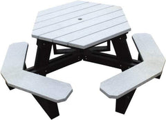 Vestil - 69-1/2" Long x 69-1/2" Wide x 30-1/4" High Stationary Hexagon Picnic Table - Gray, Recycled Plastic - Exact Industrial Supply
