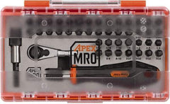 Apex - 45 Piece, 1/4" Drive Screwdriver Mini-Ratchet Bit Kit - PH1, PH2, PH3 & PH4 Phillips, 3/32 to 1/4" Hex, 2 to 6mm Hex, T15, T20, T25, T27, T30 & T40 Torx, PZ1 & PZ2 Pozidriv, SQ1, SQ2 & SQ3 Square Recess, #0 to 1/4 Slotted - Exact Industrial Supply