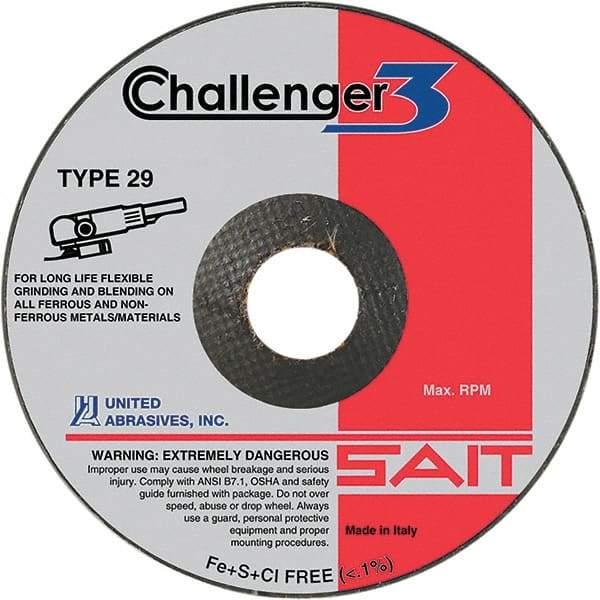 Sait - 4-1/2" Wheel Diam, 1/8" Wheel Thickness, 7/8" Arbor Hole, Type 29 Depressed Center Wheel - Coarse Grade, Aluminum Oxide/Silicon Carbide Blend, 13,280 Max RPM - Exact Industrial Supply