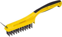 Hyde Tools - Steel Surface Preparation Wire Brush & Scraper - 3" Bristle Length, 4" Wide, Plastic Overmold Handle - Exact Industrial Supply