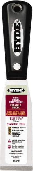 Hyde Tools - 1-5/16" Wide Chisel Edge Blade Stainless Steel Putty Knife - Stiff, Nylon Handle - Exact Industrial Supply