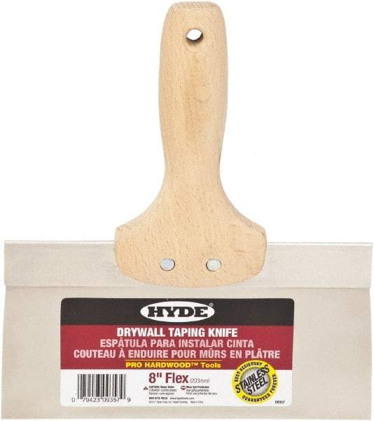 Hyde Tools - 8" Wide Flexible Blade Stainless Steel Joint Knife - Flexible, Hardwood Handle - Exact Industrial Supply