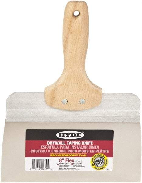 Hyde Tools - 8" Wide Flexible Blade Stainless Steel Joint Knife - Flexible, Hardwood Handle - Exact Industrial Supply