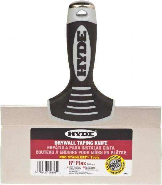 Hyde Tools - 8" Wide Flexible Blade Stainless Steel Joint Knife - Flexible, Plastic Overmold Handle - Exact Industrial Supply