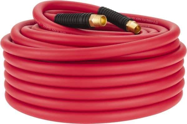 PRO-SOURCE - 1/2" ID x 0.7874" OD 100' Long Multipurpose Air Hose - MNPT x MNPT Ends, 300 Working psi, -40 to 180°F, 1/2" Fitting, Red - Exact Industrial Supply