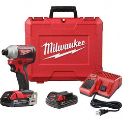 Milwaukee Tool - 18 Volt, 1/4" Drive, 133 Ft/Lb Torque, Cordless Impact Driver - Pistol Grip Handle, 3200 RPM, 2 Lithium-Ion Batteries Included - Exact Industrial Supply