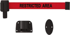 Banner Stakes - 15' Long x 2-1/2" Wide Nylon/Polyester Wall-Mounted Indoor Barrier - Black on Red - Exact Industrial Supply
