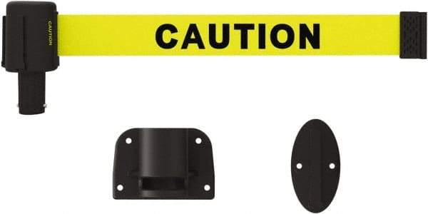 Banner Stakes - 15' Long x 2-1/2" Wide Nylon/Polyester Wall-Mounted Indoor Barrier - Black on Yellow - Exact Industrial Supply