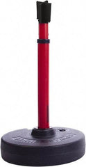 Banner Stakes - 22 to 42" High, 2-3/8" Pole Diam, Barrier Post Base, Stanchion & Receiver Head - 9" Base Diam, Round Nylon Base, Red Plastic Post, 15' x 2-1/2" Tape, For Outdoor Use - Exact Industrial Supply