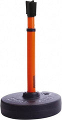 Banner Stakes - 22 to 42" High, 2-3/8" Pole Diam, Barrier Post Base, Stanchion & Receiver Head - 9" Base Diam, Round Nylon Base, Orange Plastic Post, 15' x 2-1/2" Tape, For Outdoor Use - Exact Industrial Supply