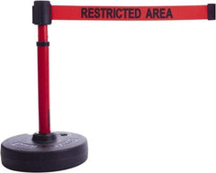 Banner Stakes - 22 to 42" High, 2-3/8" Pole Diam, Barrier Post Base & Stanchion - 9" Base Diam, Round Nylon Base, Red Plastic Post, 15' x 2-1/2" Tape, For Outdoor Use - Exact Industrial Supply