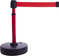 Banner Stakes - 22 to 42" High, 2-3/8" Pole Diam, Barrier Post Base & Stanchion - 9" Base Diam, Round Nylon Base, Red Plastic Post, 15' x 2-1/2" Tape, For Outdoor Use - Exact Industrial Supply