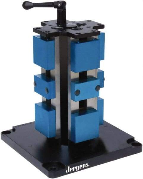 Jergens - 6" Jaw Width, 10" Max Jaw Opening, Manual Self Centering Vise - 10,100 Max Operating psi, 3-1/2" Stroke Length, 10" OAL x 8" OAW x 22.56" OAH - Exact Industrial Supply