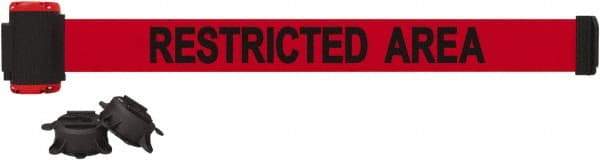 Banner Stakes - 7' Long x 2-1/2" Wide Nylon/Polyester Magnetic Wall Mount Barrier - Black on Red - Exact Industrial Supply