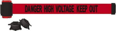 Banner Stakes - 7' Long x 2-1/2" Wide Nylon/Polyester Magnetic Wall Mount Barrier - Black on Red - Exact Industrial Supply