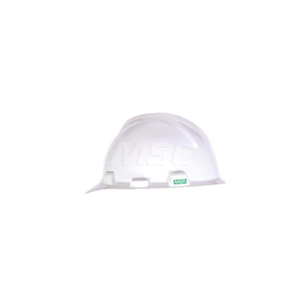 Hard Hat: Impact Resistant, Slotted Cap, Type 1, Class E, 4-Point Suspension White, Polyethylene, Slotted
