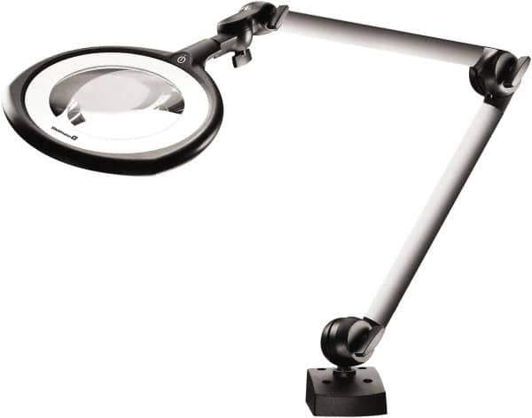 Waldmann Lighting - 39 Inch, Articulated, Clamp Mounted, LED, Silver, Magnifying Task Light - 14 Watt, 100 to 240 Volt, 1.75x Magnification, 160mm Wide - Exact Industrial Supply