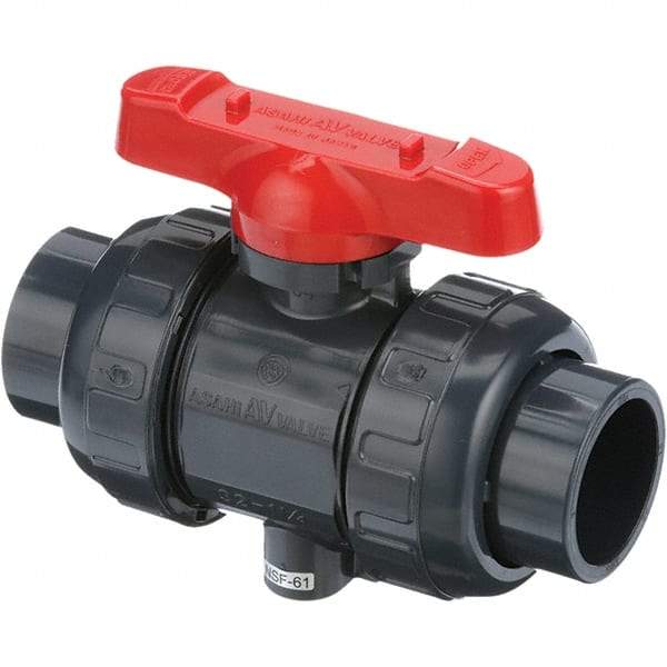 Asahi/America - 2-1/2" Pipe, Standard Port, CPVC True Union Design Ball Valve - Inline - Two Way Flow, Socket Ends, Tee Handle, 150 WOG - Exact Industrial Supply