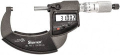 Starrett - Standard Throat IP67 Electronic Outside Micrometer - Ratchet Stop Thimble, Carbide Face, CR2032 Battery - Exact Industrial Supply