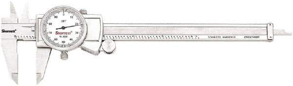 Starrett - 0" to 6" Range, 0.001" Graduation, 0.1" per Revolution, Dial Caliper - White Face, 1.5" Jaw Length, Accurate to 0.001" - Exact Industrial Supply