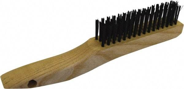 Gordon Brush - 4 Rows x 16 Columns Steel Scratch Brush - 4-3/4" Brush Length, 10" OAL, 1/8 Trim Length, Wood Shoe Handle - Exact Industrial Supply