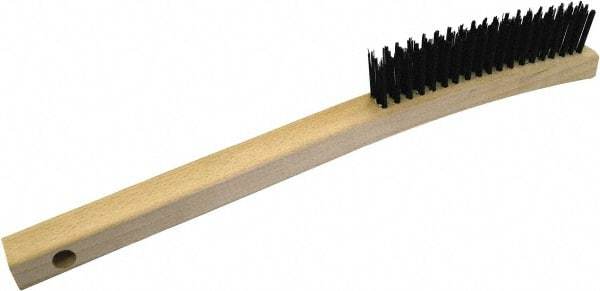 Gordon Brush - 3 Rows x 19 Columns Steel Scratch Brush - 5-3/4" Brush Length, 13-3/4" OAL, 1/8 Trim Length, Wood Curved Handle - Exact Industrial Supply