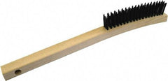 Gordon Brush - 3 Rows x 19 Columns Steel Scratch Brush - 5-3/4" Brush Length, 13-3/4" OAL, 1/8 Trim Length, Wood Curved Handle - Exact Industrial Supply