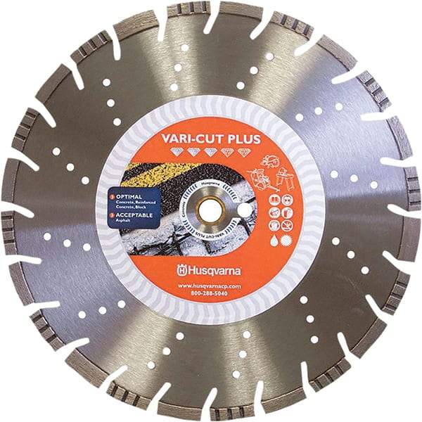 Husqvarna - 14" Diam, 25/32 & 1" Arbor Hole Diam, Continuous Edge Tooth Wet & Dry Cut Saw Blade - Diamond-Tipped, General Purpose Action, Standard Round Arbor - Exact Industrial Supply