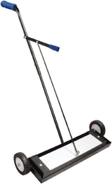 Shields Magnetics - 24" Long Push Magnetic Sweeper with Wheels - 4" Wide x 2" High x 36" Long, 7" Wheel Diam, 2" Clearance - Exact Industrial Supply