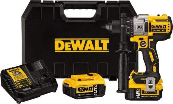 DeWALT - 20 Volt 1/2" Chuck Pistol Grip Handle Cordless Drill - 0-2000 RPM, Keyless Chuck, Reversible, 2 Lithium-Ion Batteries Included - Exact Industrial Supply