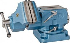 Bison - 5" Jaw Width x 5.9" Jaw Opening Capacity, 8.46" Throat Depth, Bench & Pipe Combination Vise - 1-1/4 to 2.36" Pipe Capacity, Swivel Base, Bolt Down Attachment, Steel - Exact Industrial Supply