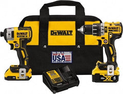 DeWALT - 20 Volt Cordless Tool Combination Kit - Includes 1/2" Brushless Hammer Drill & 1/4" 3-Speed Brushless Impact Driver, Lithium-Ion Battery Included - Exact Industrial Supply