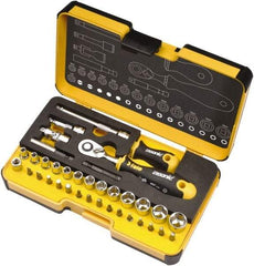 Felo - 36 Piece 1/4" Drive Ratchet Socket Set - Comes in Strongbox Case - Exact Industrial Supply