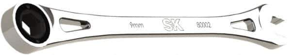 SK - 9mm 6 Point Combination Wrench - 7-3/4" OAL, Steel, Full Polish Finish - Exact Industrial Supply