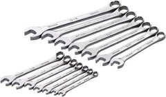 SK - 14 Piece, 6mm to 19mm, 12 Point Combination Wrench Set - Metric Measurement Standard, Full Polish Chrome Finish, Comes in Roll-Up Pouch - Exact Industrial Supply