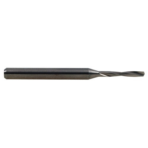 0.3 mm Dia. × 3 mm Shank × 4.8 mm Flute Length × 38 mm OAL, 16xD, 135°, Uncoated, 2 Flute, External, Round Solid Carbide Drill - Exact Industrial Supply