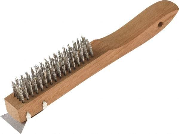 O-Cedar - 4 Columns x 16 Rows, Steel Wire Brush - 7" Brush Length, 10" OAL, 1-1/8" Trim Length, Wood Shoe Handle - Exact Industrial Supply