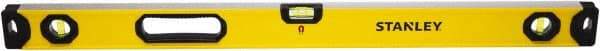 Stanley - Magnetic 48" Long 3 Vial Box Beam Level - Aluminum, Yellow, 1 Level & 2 Plumb Vials - Exact Industrial Supply