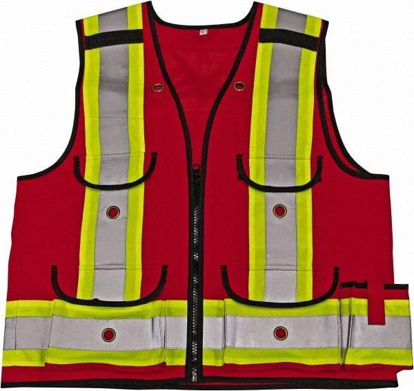Viking - Size M High Visibility Red Solid Surveyor's Vest - 40" Chest, CSA Z96-09 Class 1, Level 2, Zipper Closure, 8 Pockets, Nylon - Exact Industrial Supply