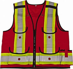 Viking - Size 2XL High Visibility Red Solid Surveyor's Vest - 51" Chest, CSA Z96-09 Class 1, Level 2, Zipper Closure, 8 Pockets, Nylon - Exact Industrial Supply