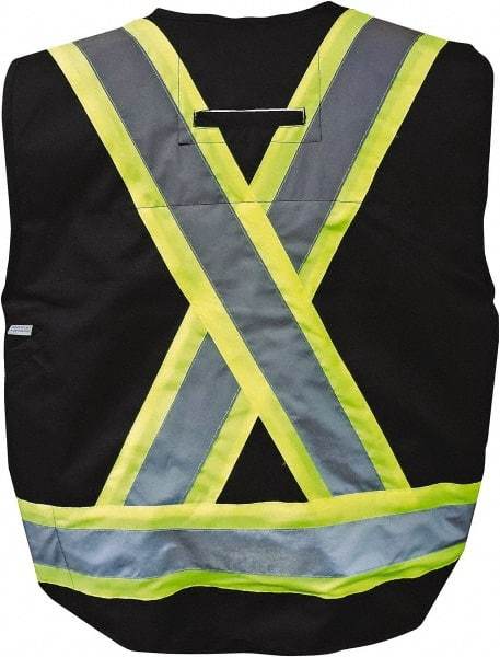 Viking - Size L Flame Resistant/Retardant Black Solid Surveyor's Vest - 43" Chest, ASTM F2302-08, CSA Z96-09 Class 1, Level FR, Snaps Closure, 8 Pockets, Polyester - Exact Industrial Supply