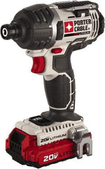 Porter-Cable - 20 Volt, 1/4" Drive, Cordless Impact Driver - Pistol Grip Handle, 2900 RPM, 2 Lithium-Ion Batteries Included - Exact Industrial Supply