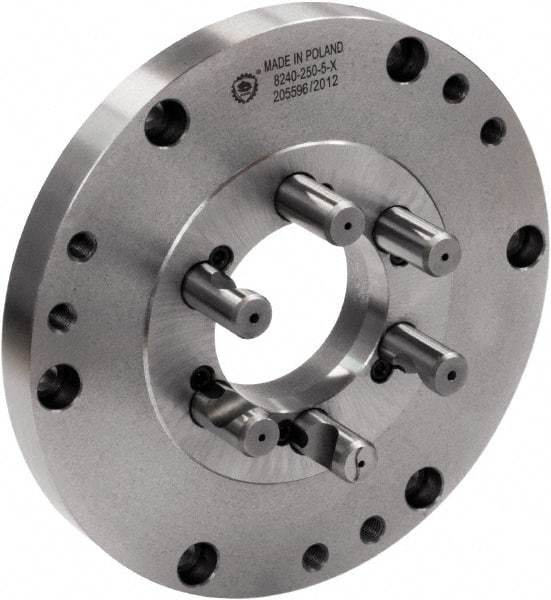 Bison - Adapter Back Plate for 16" Diam Self Centering Lathe Chucks - D1-8 Mount, 5.3583" Through Hole Diam, 15.748" OD, 0.1772" Flange Height, Cast Iron - Exact Industrial Supply